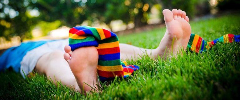 image attribution: Shutterstock - colored sock on foot demonstrating monthly plan