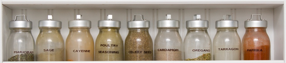 Spices organized very neatly, as an example of a taxonomy.