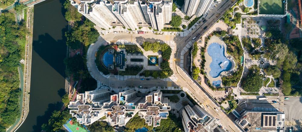 Aerial view of city showing how complex location management on the web can be